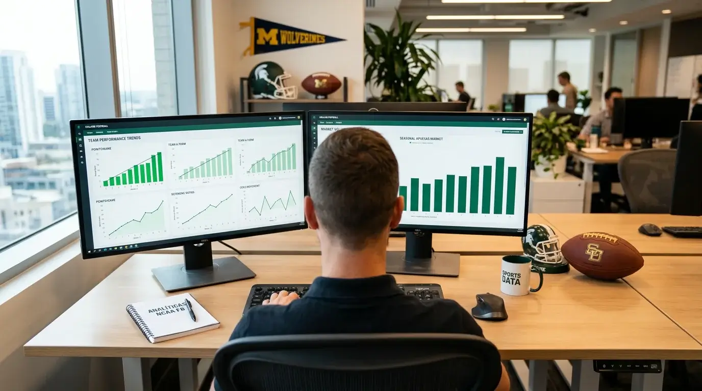 Gráfico mostrando el volumen de apuestas en college football con estadísticas del mercado